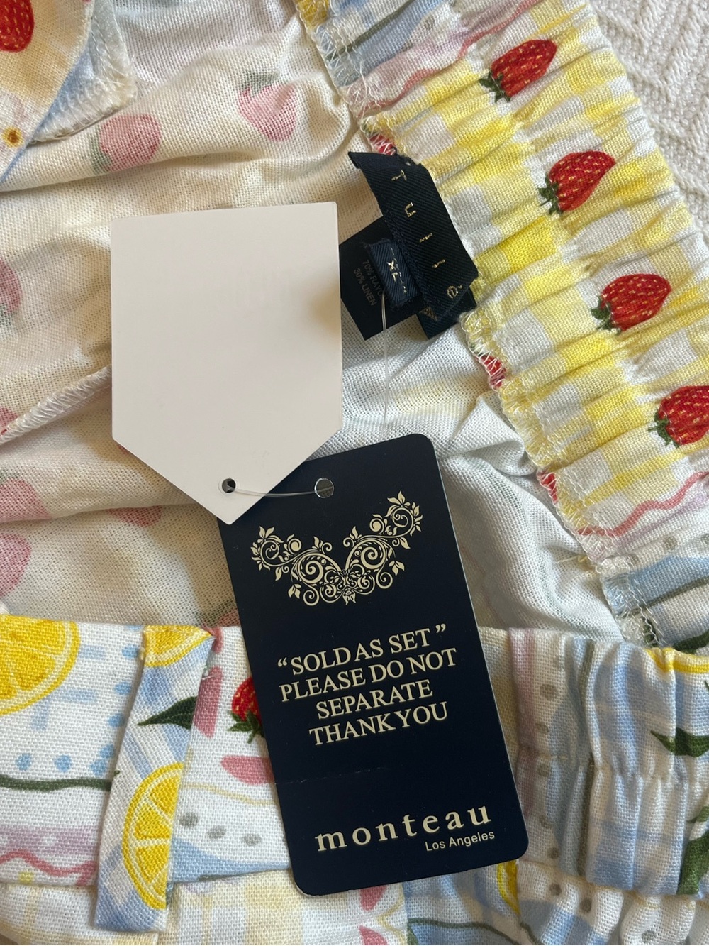 Linen Blend Strawberry & Lemon Print Pants - Picture 5 of 13
